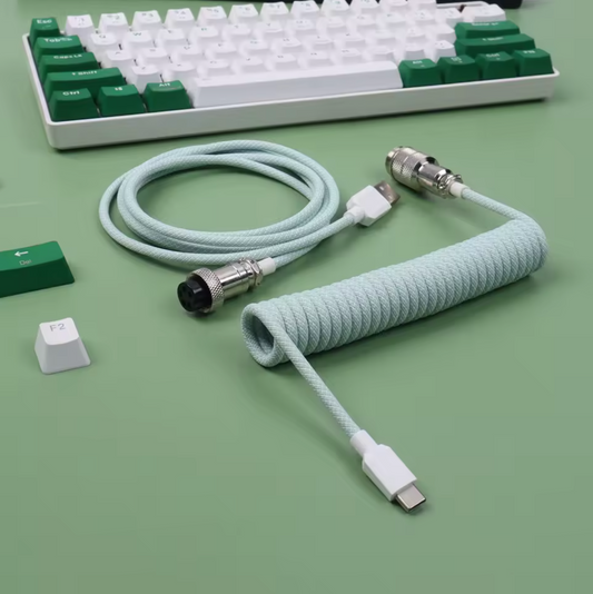 USB C Coiled Keyboard Cable | Double-Sleeved w/ Metal Connector